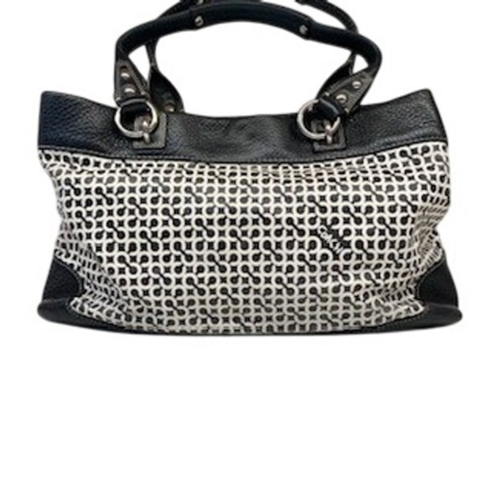Coach Parker Op Art Black Cream Canvas Leather Shoulder Bag Tote 13582